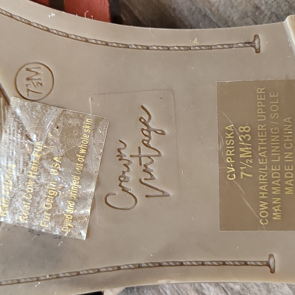 Crown Vintage Animal Print Cow Hair and Coral Leather Sandal Slides, 7.5 - Picture 10 of 11